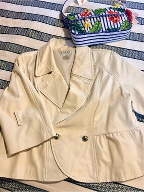 White Leather Double-Breasted Jacket